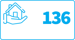 Hand holding a home icon representing 136 real estate properties sold