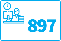 Office worker and clock icon indicating 897 dedicated working hours
