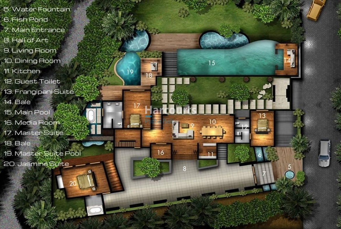 Floorplan Bali Luxury Villa for Sale - Stunning 5-Bedroom Oasis, Pandawa