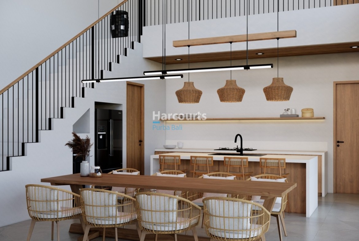 Bingin Villa Five Bedroom Woven Pendant Lights Open Kitchen