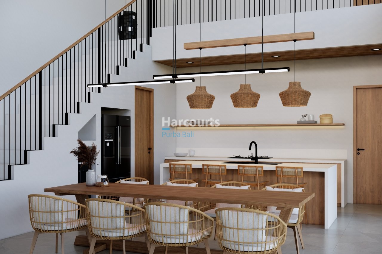 Bingin Villa Five Bedroom Woven Pendant Lights Open Kitchen