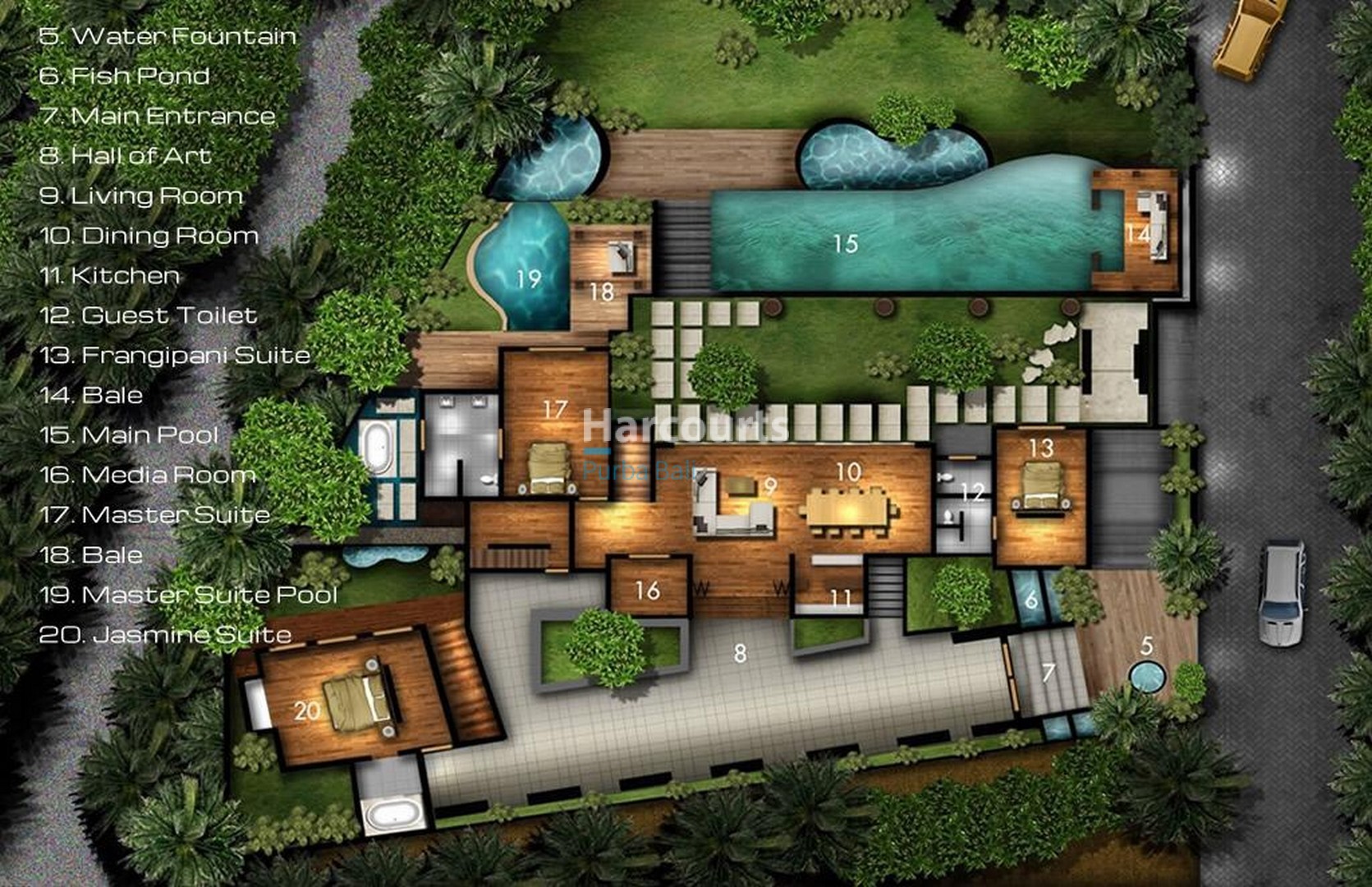 Floorplan Bali Luxury Villa for Sale - Stunning 5-Bedroom Oasis, Pandawa