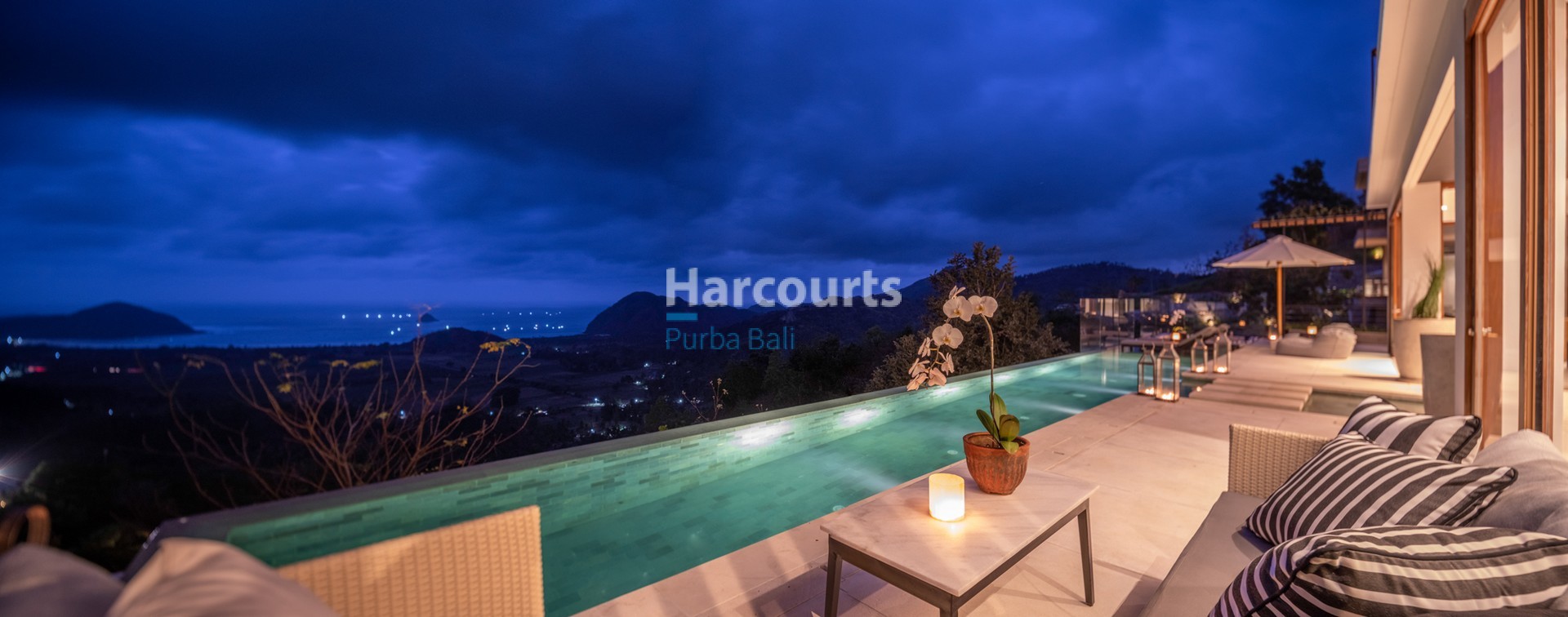Nestled into the hillside in South Lombok, the villa has a private infinity pool offering stunning panoramic ocean views all fully managed with access to daily butler and housekeeping services.