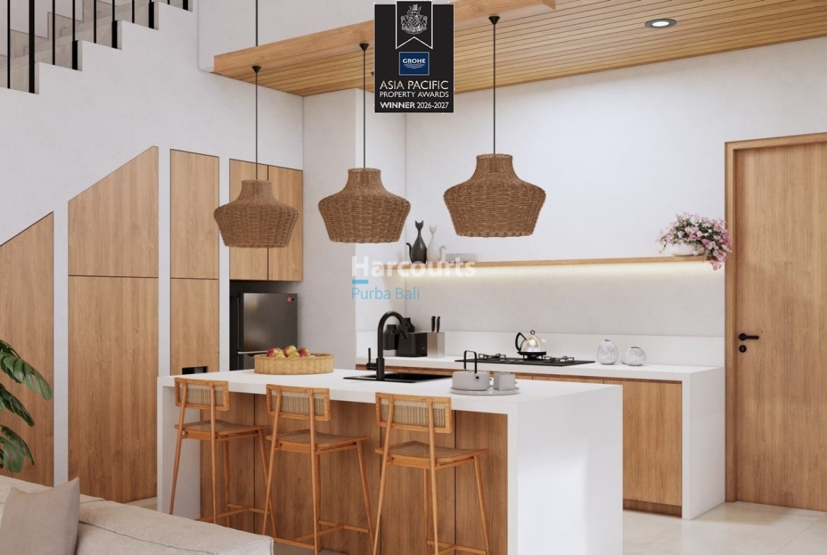 Bingin Bali Villa Leasehold Woven Pendant Lighting Kitchen Island