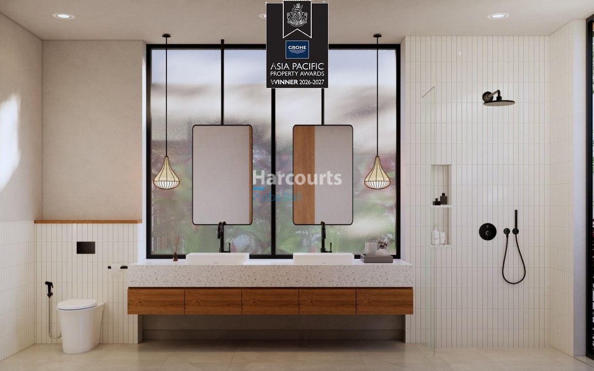 Bingin Villa Bathroom Black Fixtures Timber Cabinetry