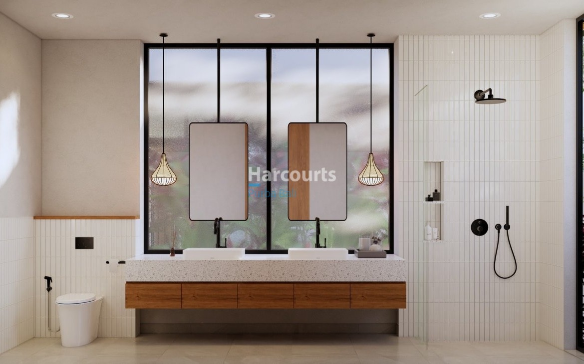 Bingin Villa Bathroom Black Fixtures Timber Cabinetry