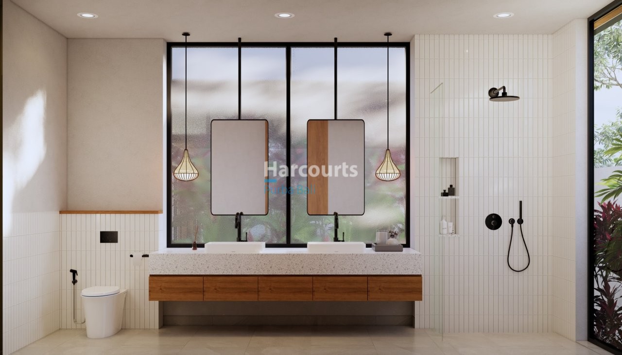 Bingin Villa Bathroom Black Fixtures Timber Cabinetry