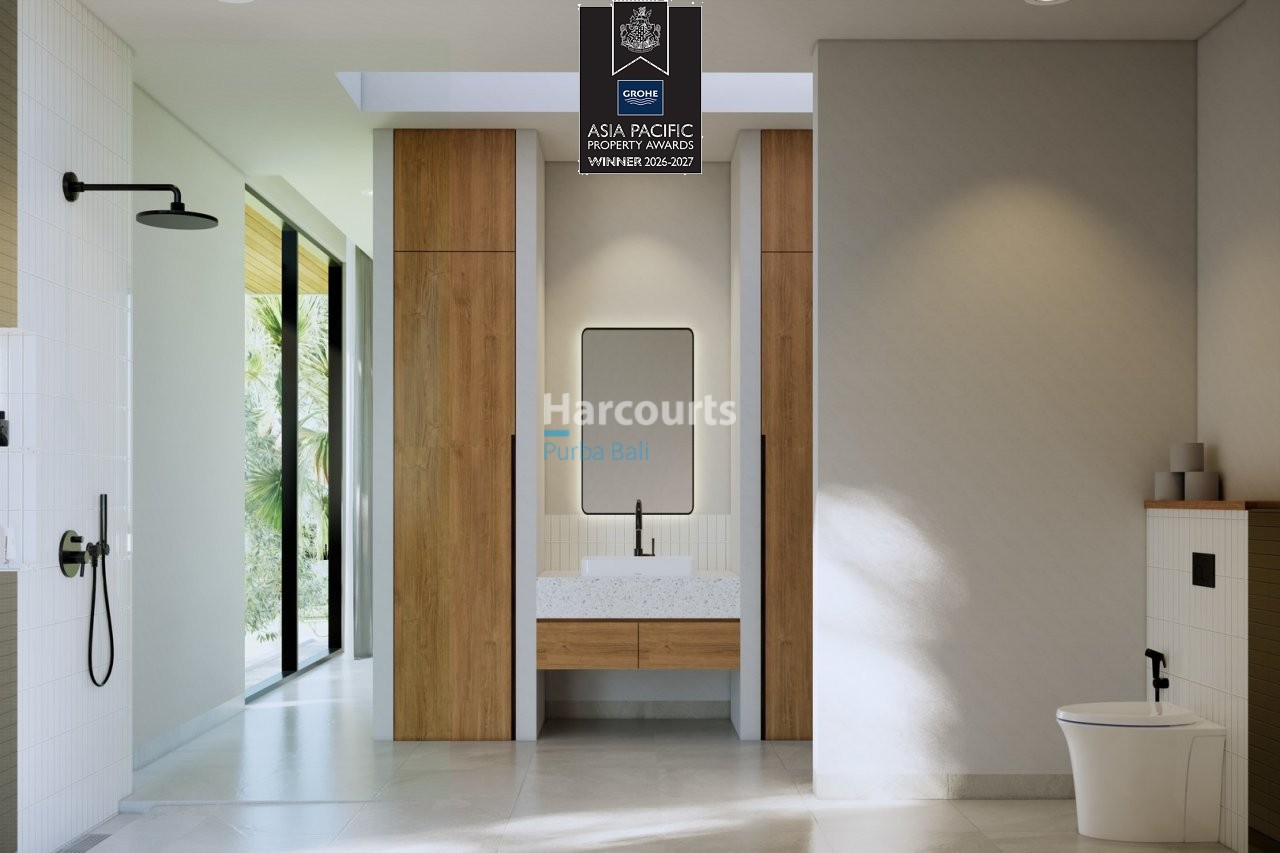 Bingin Villa Bathroom Black Fixtures Wooden Cabinetry