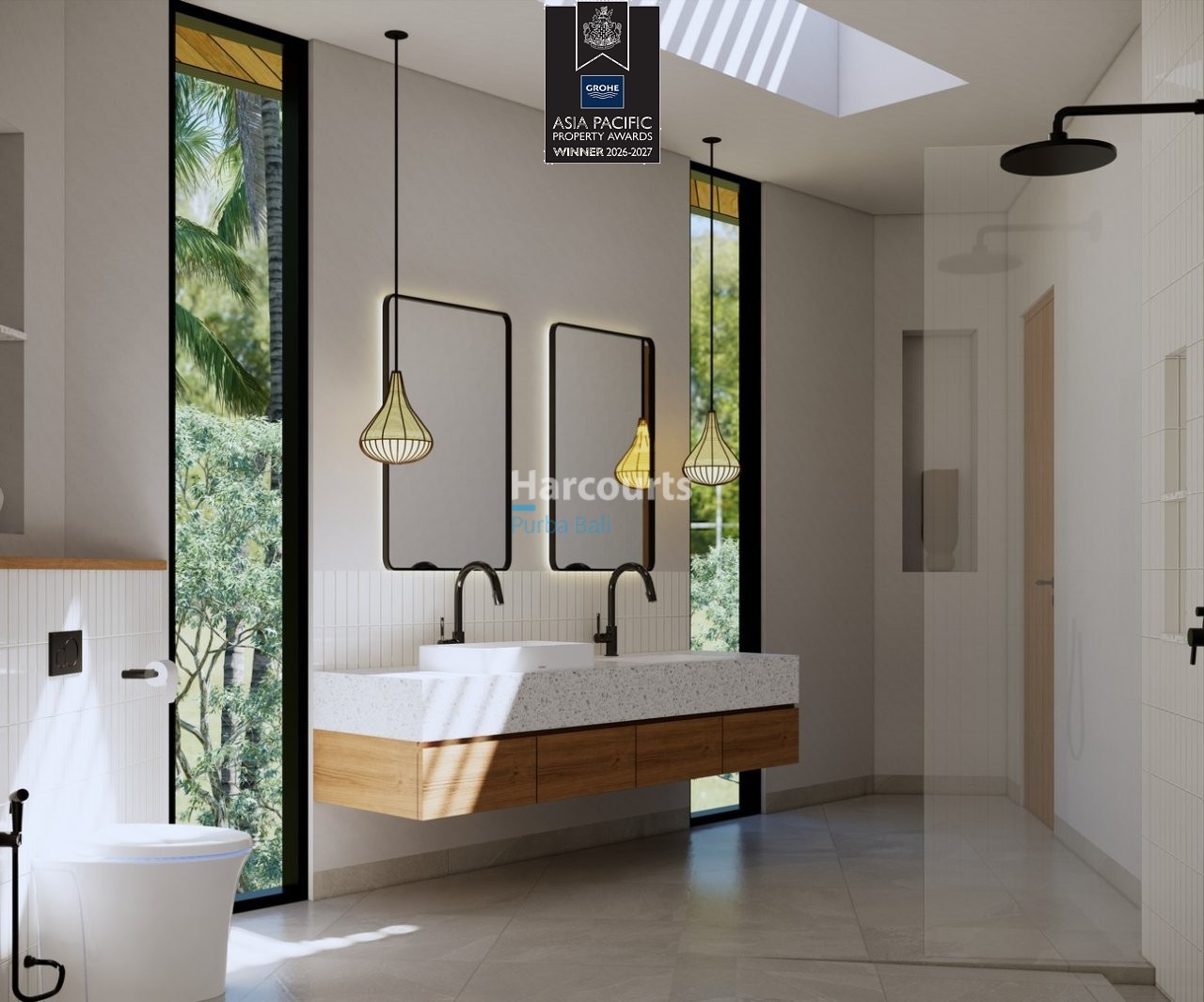 Bingin Villa Bathroom Double Basin Black Fixtures