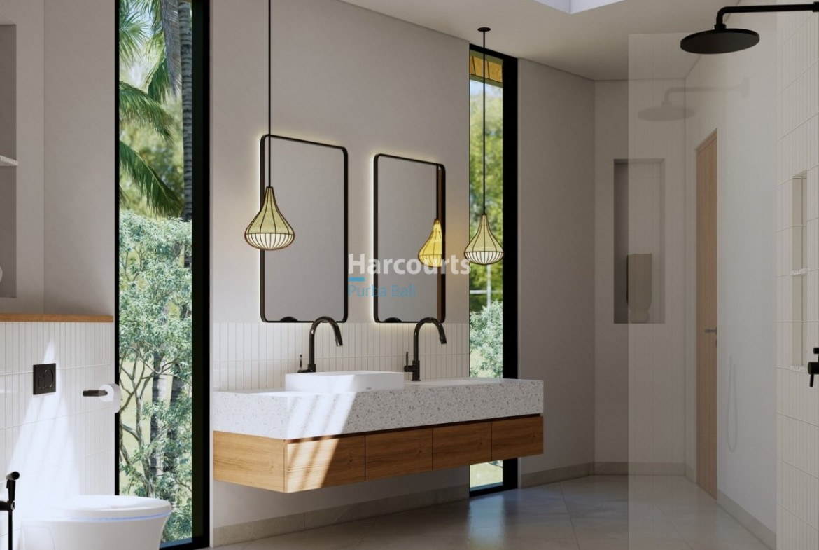 Bingin Villa Bathroom Double Basin Black Fixtures