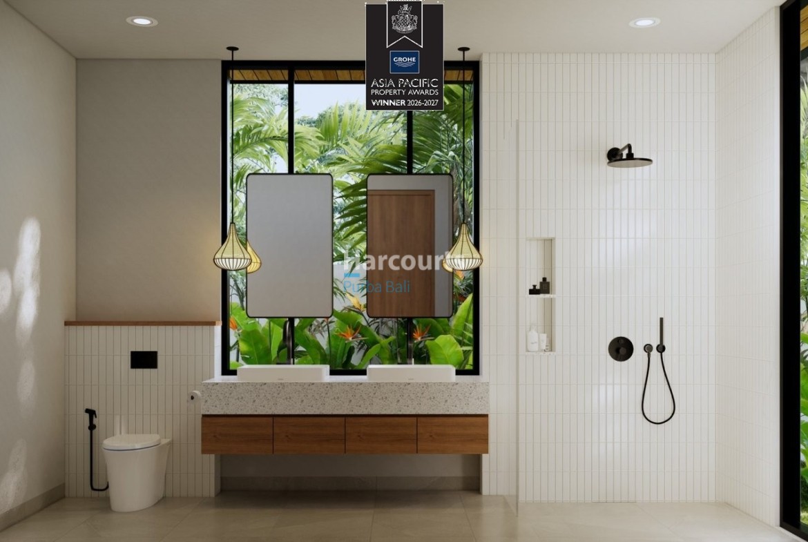 Bingin Villa Bathroom Double Basin Black Fixtures Jungle View
