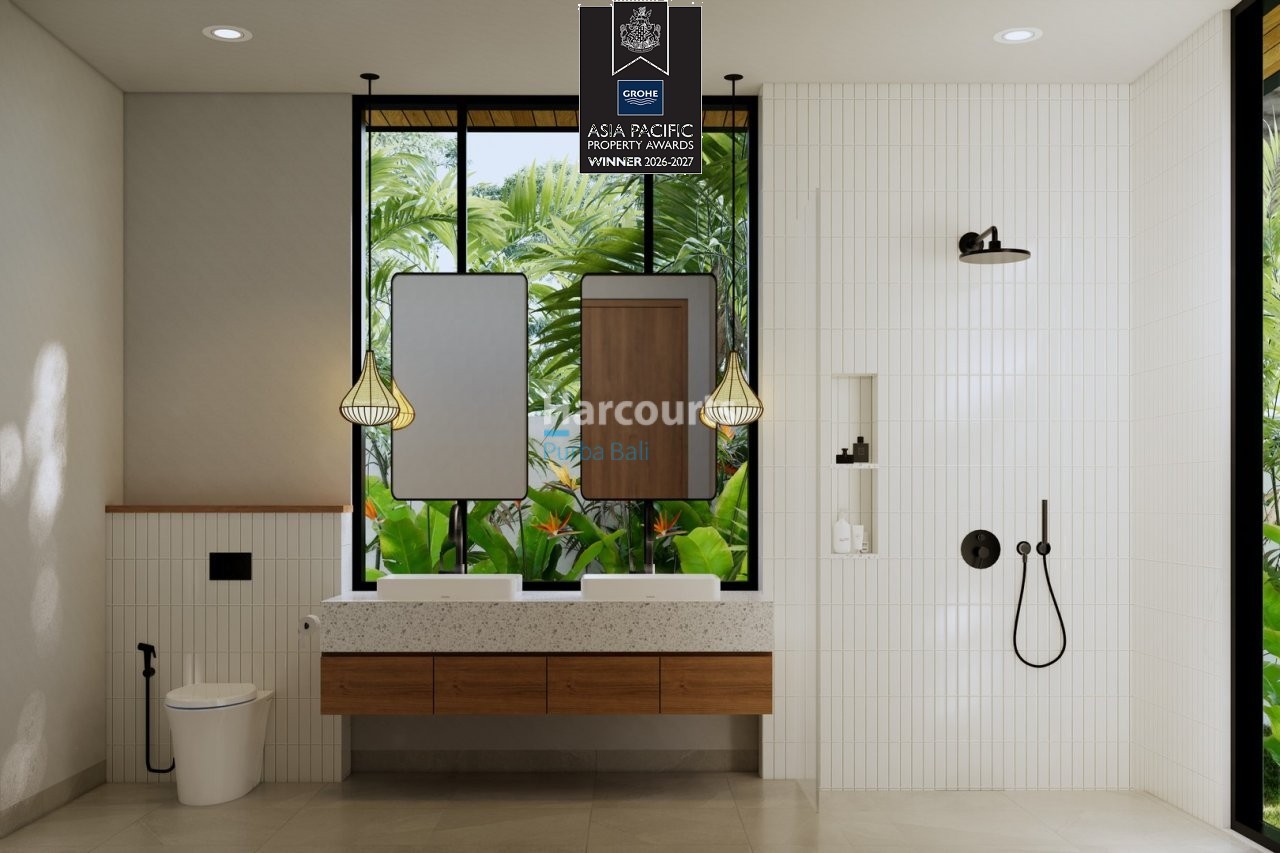 Bingin Villa Bathroom Double Basin Black Fixtures Jungle View