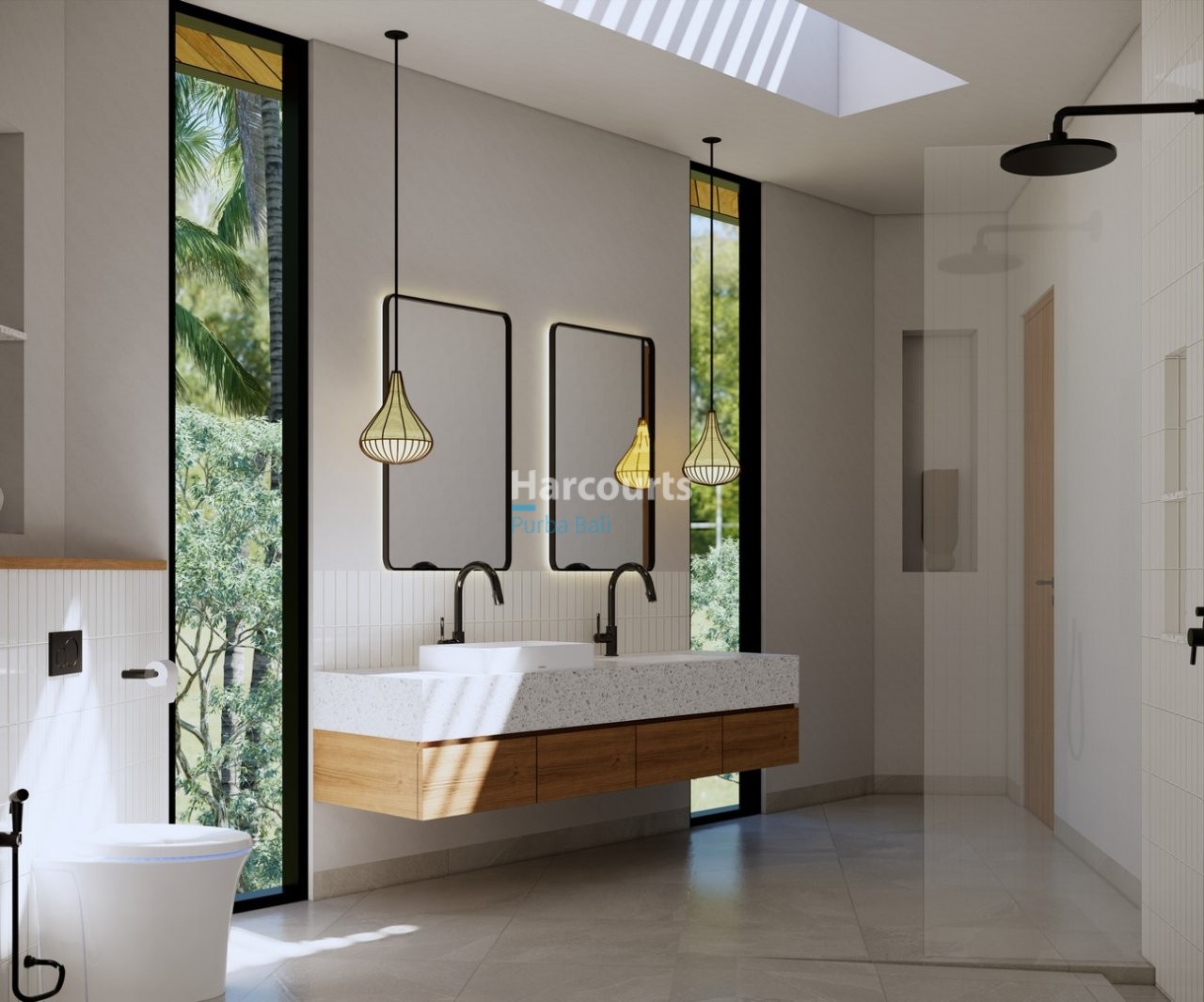 Bingin Villa Bathroom Double Basin Black Fixtures