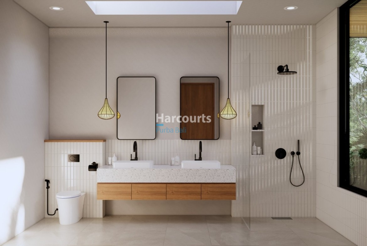 Bingin Villa Bathroom Double Vanity Black Fixtures