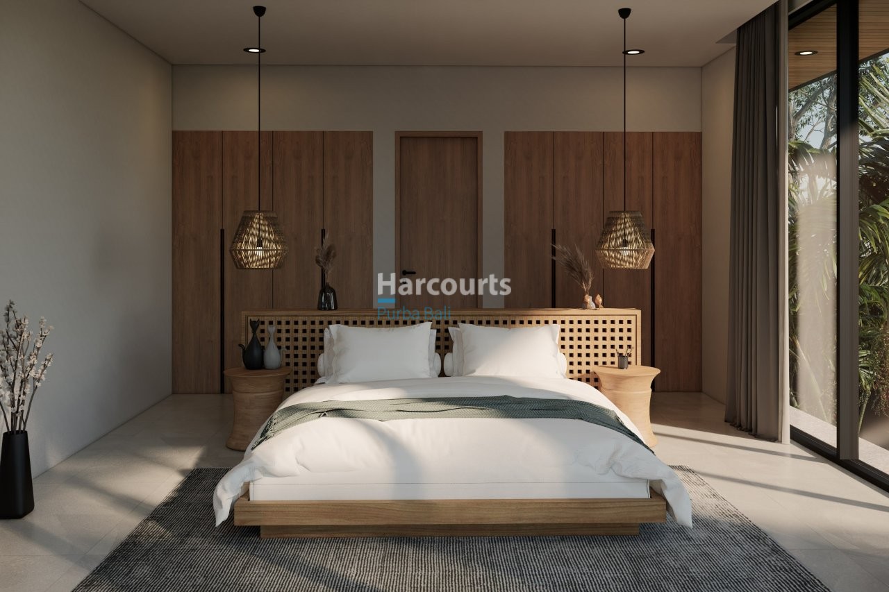 Bingin Villa Bedroom Woven Pendant Lights Wood Cabinetry