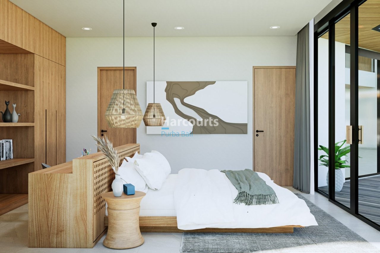 Bingin Villa Bedroom Woven Pendant Lights Wooden Furniture