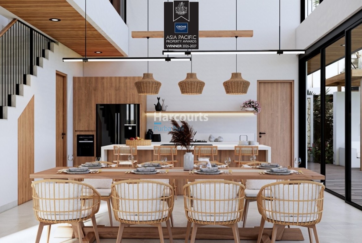 Bingin Villa Dining Room Woven Pendant Lighting