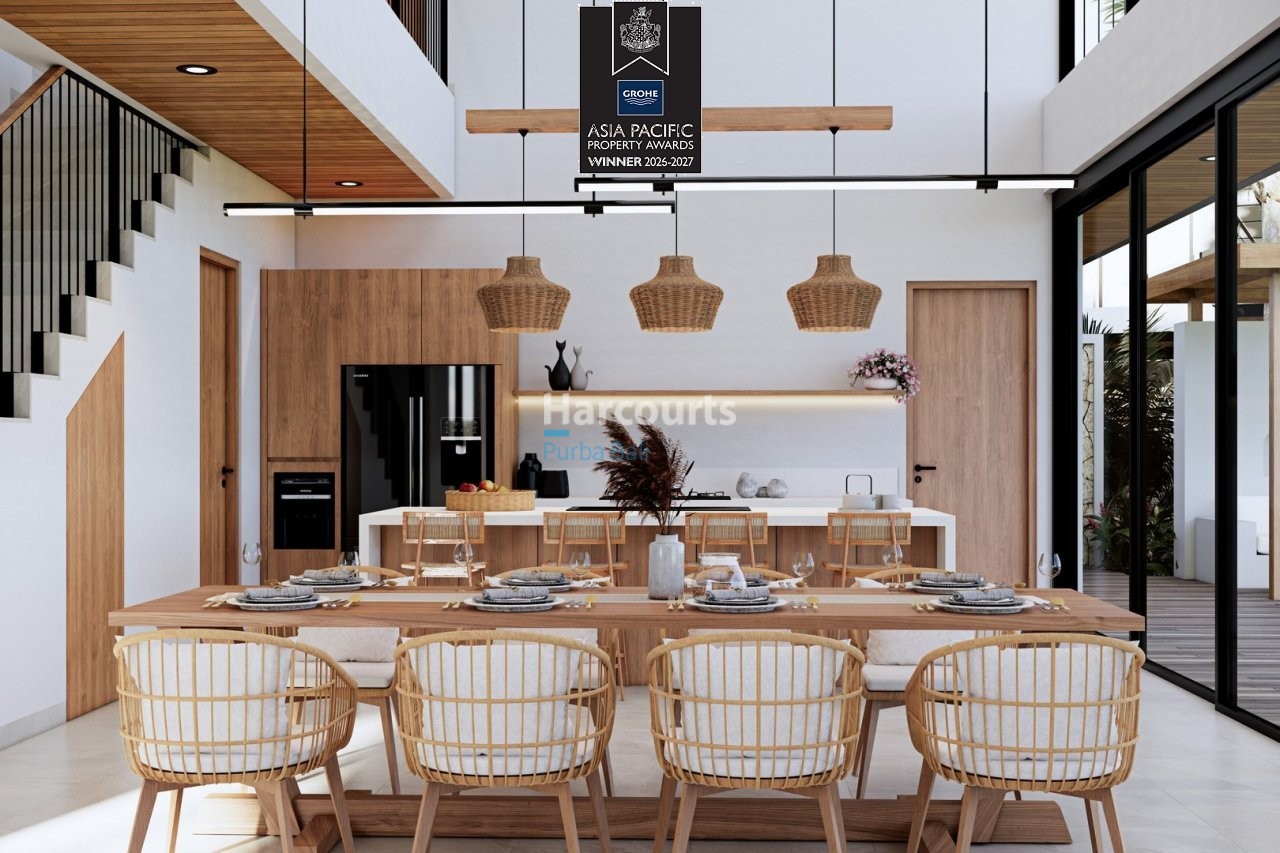 Bingin Villa Dining Room Woven Pendant Lighting