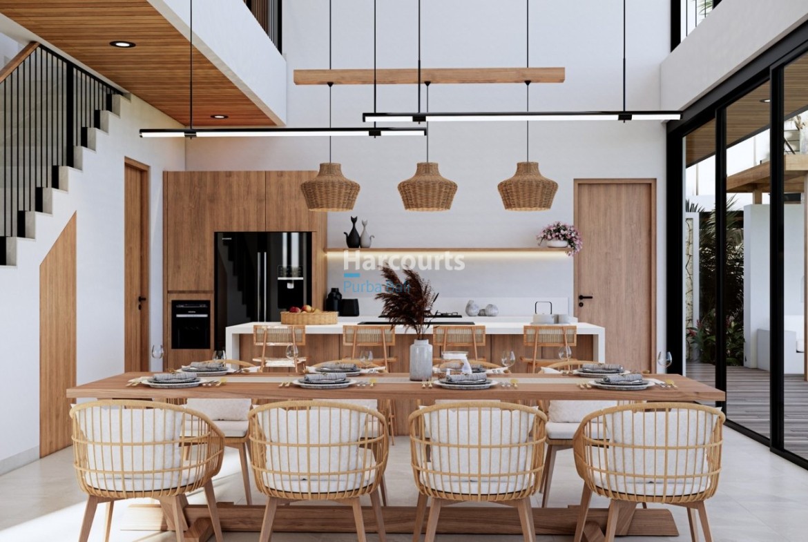 Bingin Villa Dining Room Woven Pendant Lighting