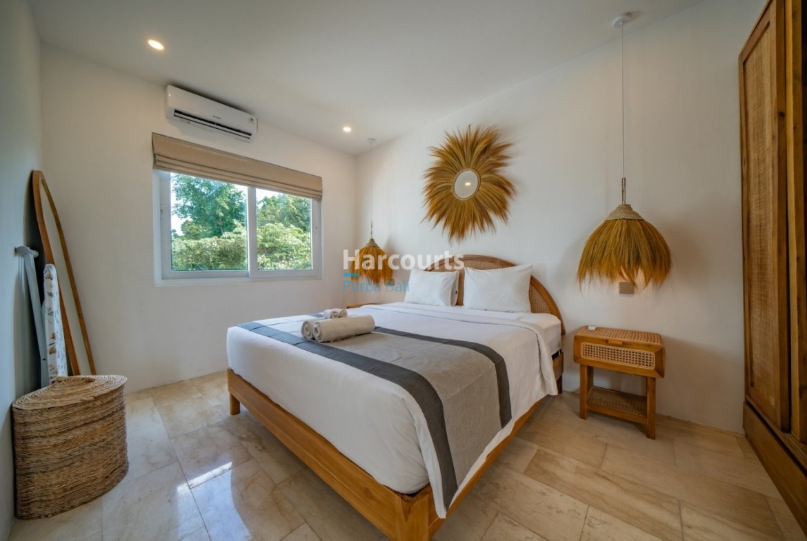 Canggu Apartment Bedroom Rattan Details Marble Flooring