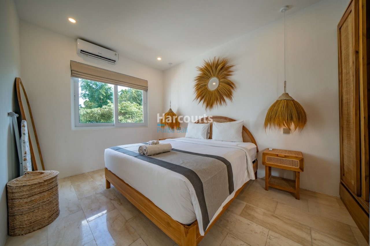 Canggu Apartment Bedroom Rattan Details Marble Flooring