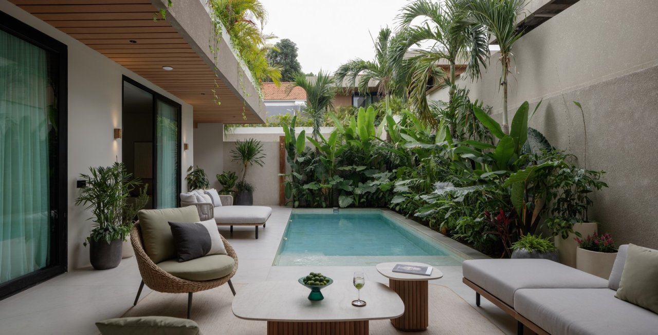 Modern Community River Tucked Tropical Modern